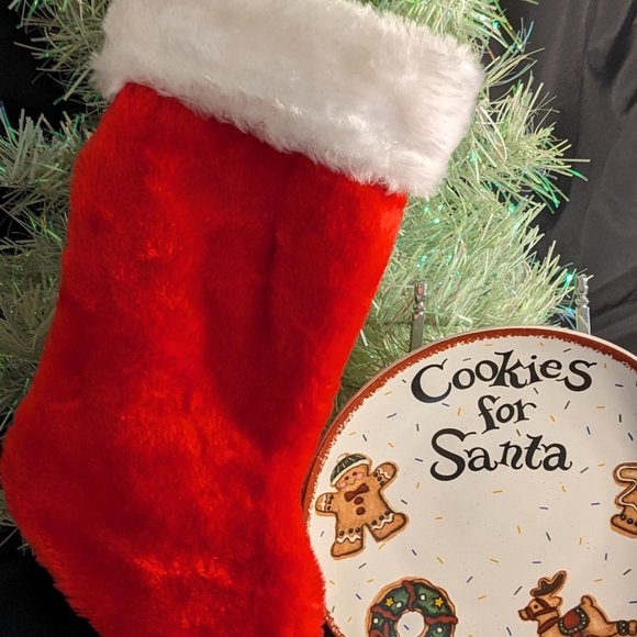 Delightful Cookies For Santa Plate And Red Stocking Dishwasher/Microwave Safe - Picture 5 of 6